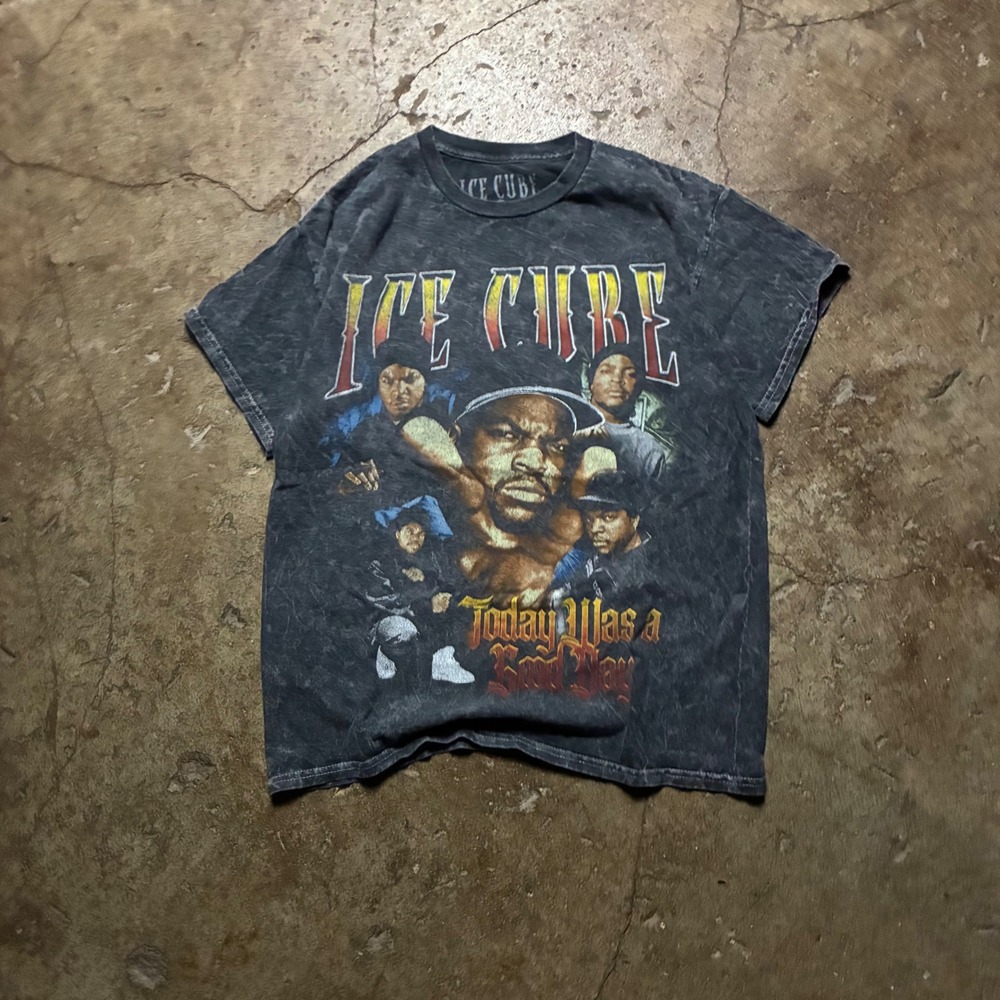 Ice Cube Today Was a Good Day Graphic Tee Acid Wash Grey Mens Medium
